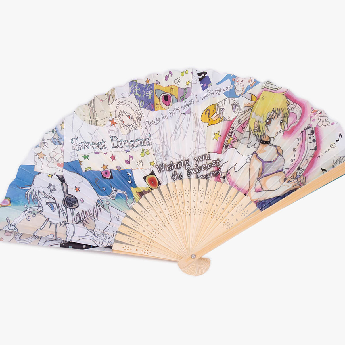 Oliwa x minky qian “Angel Melody” Artist Collabration Paper Fan with Double-Sided Printing